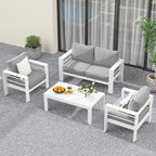 Solaste Outdoor Aluminum Furniture Set - 4 Pieces Patio Sectional Chat Sofa Conversation Set with Table,White