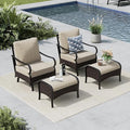 MFSTUDIO 4 Pieces Outdoor Patio Furniture Set, Metal Outdoor Conversation Sofa, Rattan Wicker Patio Sectional Sofa Set with 2 x Rocking Single Sofa, 2 x Ottoman, Beige