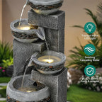 19.5" Tall 4-Tier Pedestal Outdoor Water Fountain with LED Lights and Pump, Relaxing Garden Fountain Waterfall for Patio, Porch, or Yard