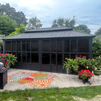 PURPLE LEAF 12' X 20' Sunroom with Light Permanent Hardtop Gazebo Solarium Galvanized Steel Double Roof Aluminum Outdoor Screen House for Patio Deck Backyard Grey