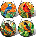 Stained Glass Window Hanging 4 Pcs Set Birds 7.8" - Cardinal Blue Jay Suncatcher Door Garden Sun Catcher Decor Birthday Christmas for Bird Lovers Mom Woman Nana Men