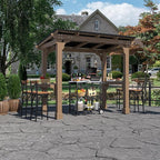8 x 5 FT Wooden Grill Gazebo with Sloping Metal roof, 2 Full Size Grills, BBQ Canopy for Outdoor Patio, Lawn, Garden, Light Mocha Brown