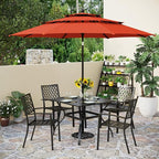 PHI VILLA Outdoor Dining Set 6 PCS with 10ft 3-Layer Round Umbrella(Orange Red),1 Square 37"x 37"Dining Table,4 Bistro Chairs& 10ft Patio Umbrella