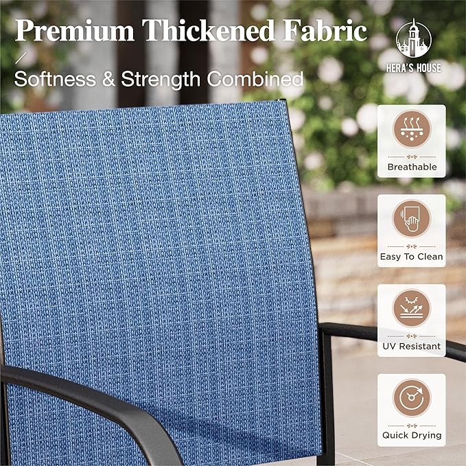 HERA'S HOUSE Outdoor Dining Chairs Set of 6, 36" Textilene Fabric Patio Chairs with Wrought Iron Metal Frame Support 350lbs for Lawn Garden Backyard Deck, Blue