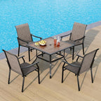 PHI VILLA 5 pcs Patio Dining Table and Chairs,Textilene Dining Chairs Sturdy and Durable and Square Metal Table with Wooden Table Top,Black Frame with E-Coating for Lawn,Garden