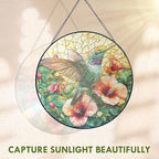 FLAGWIX Christmas Hummingbird Gifts for Women Men - Stained Glass Window Hanging 8 in - Sun Catchers Indoor Window for Home Decor, Hibiscus Hummingbird Suncatcher, Christmas Decorations
