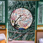 Stained Glass Window Hanging - Cherry Blossoms Suncatcher for Door Garden Home Decor Pink Flowers Sun Catcher Christmas Birthday for Friend Lovers Women Mom Nana 15 in