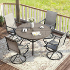 VICLLAX 5 Pieces Patio Dining Set for 4, Outdoor Furniture Set Includes 40.6" Square Outdoor Table and 4 Patio Swivel Chairs for Lawn Garden, Grey Wood Grain Tabletop and Grey Fabric