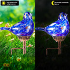 Solar Bird Garden Stake Lights - Hand Blown Glass Decorative Garden Pathway Lights Outdoor Waterproof Bird Glass Stakes (Dark Blue)