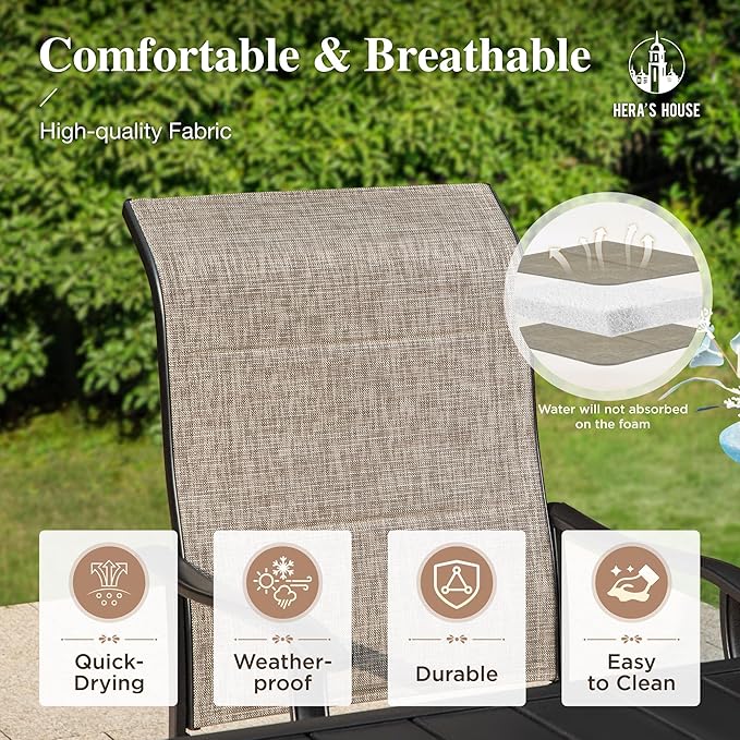HERA'S HOUSE Patio Outdoor Swivel High-Back Rocking Chairs of 6, Outdoor Dining Chairs with All Weather Textilene Fabric,Wide Metal Armrests for Lawn, Porch or Garden