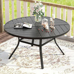 VICLLAX 7 Pieces Patio Dining Set for 6, Outdoor Furniture Set Includes 47.2" Outdoor Round Table and 6 Patio Swivel Chairs for Lawn Garden, Black Tabletop and Mixed Brown Fabric