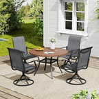 VICLLAX Outdoor Patio Round Dining Table, 41"x 41" Metal Slatted Round Tabletop with Adjustable Umbrella Hole for Deck Lawn Garden Backyard, Walnut