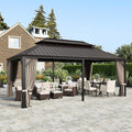 HERA'S HOUSE 12’x20’ Hardtop Gazebo Canopy, Outdoor Galvanized Steel Double Roof Gazebo, Aluminum Frame Pavilion with Netting and Curtains for Patio Lawn Backyard Deck Garden