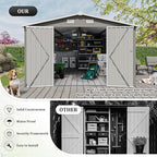 10x14 FT Outdoor Metal Storage Shed with Lockable Door, Steel Garden Utility Shed with Vents, Backyard Patio Tool Shed for Lawn Equipment, Bike, Firewood and Mower Storage, Light Gray