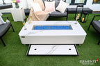 Elementi+ | Athens Gas Fire Pit | Cast Concrete Body & Marble Porcelain Top | 62" Rectangular Fire Table | Electronic Ignition | Canvas Cover, Fire Glass & Burner Lid Included | White | Natural Gas