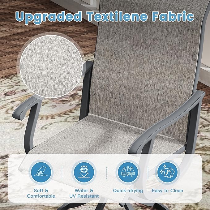 DIFY 5 Pieces Outdoor Patio Dining Set, 4 Grey Textilene Swivel Dining Chairs and 40.6" Grey Wood-Like Round Metal Dining Table, Outdoor Table and Chairs