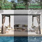 10’ x 12’ Lean to Gazebo, Outdoor Wall Mounted Gazebo Aluminum Frame, Hardtop Pergola with Galvanized Steel Sloping Roof for Patio Deck Garden Backyard, Curtain and Netting Included