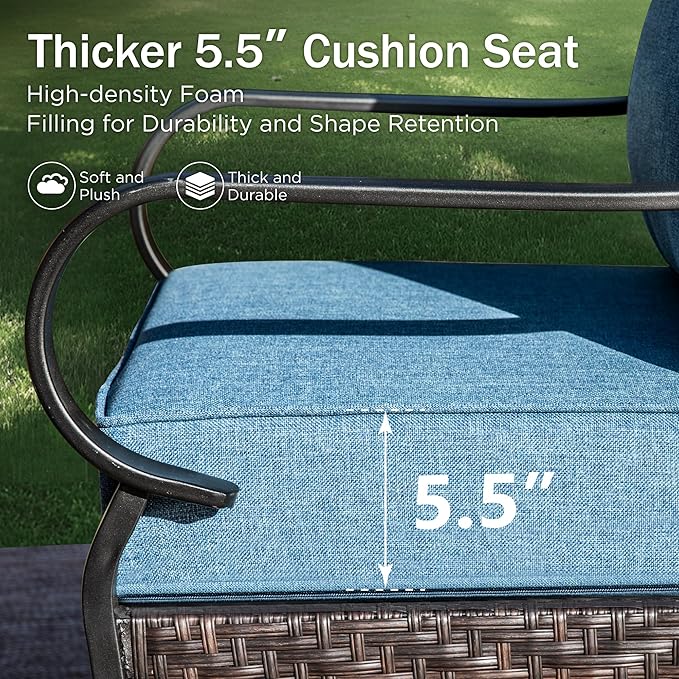 PHI VILLA Patio Chairs Set of 2, Outdoor Wicker Chairs with Thick Cushion, All Weather High Back Outdoor Furniture for Balcony Porch and Yard