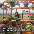 Backyard Discovery Bellerose XL 13' x 11' Cedar Wood and Polycarbonate Walk-in Greenhouse Kit with Pergola, Exhaust Fan, Windows, Hose Hook-Ups, PowerPort, Staging Shelves for Outdoor Gardening