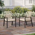 Patio Wicker Chair Sets of 2, Outdoor Dining Chairs with 3.1 inch Seat Cushions, Sturdy Metal Frame & Wood Grain Armrest, Beige
