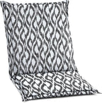 BrylaneHome Hinged Back & Seat Cushion - 21.5" H Seat Back - Patio & Outdoor - Water, Stain & Fade Resistant - Black Ikat