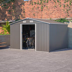 10x8 FT Sheds & Outdoor Storage Shed with Floor Frame, Metal Shed Included Lockable Sliding Door and Air Vents Foundation Steel Garden Shed with Waterproof Roof Ideal for Backyard Patio (Dark Gray