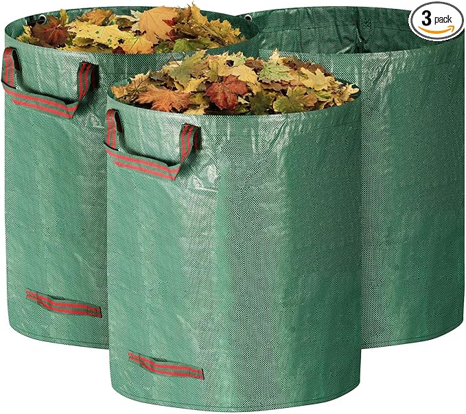 Reusable Yard Waste Bags, 72 Gallons Lawn and Leaf Bags Heavy Duty Garden Waste Bags with Reinforced Handles, 3 Pcs Foldable Leaf Collector Bag for Loading Garden Leaves, Trash - Green