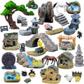 37PCS Fairy Garden Accessories, Miniature Nature Village Theme Fairy Garden Supplies for Outdoor, Mini Resin Animals House Bridge Pool Figurines Micro Landscape Succulent Plant Pots Terrarium Decor