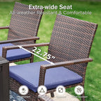 PHI VILLA 5 Piece Outdoor Dining Set with Umbrella, 37" Square Metal Dining Table & Cushioned Rattan Chairs with 10ft Blue Umbrella for Patio, Deck, Yard, Porch