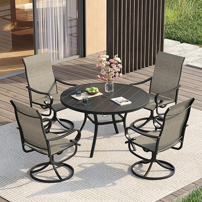 VICLLAX Swivel Patio Chairs Set of 4, 360-degree All-Weather Outdoor Swivel Chairs for Lawn Garden, Patio Dining Chairs, Black Metal Frame and Textilene Mesh Fabric