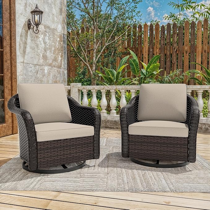 Vista Vibe Outdoor Patio 360 Degree Swivel Glider Rocker Chairs Set of 2, Washable Cushions, All-Weather & Steel Frame & Deep Seat Chairs, Balcony, Yard (Beige)