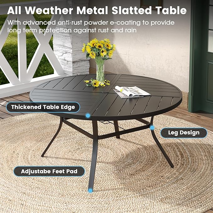 DIFY 9 Pieces Outdoor Patio Dining Set, 8 Dark Grey Textilene Swivel Dining Chairs and 59.8" Black Round Metal Dining Table, Outdoor Table and Chairs