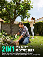 Pole Saws for Tree Trimming, 2-in-1 Electric Pole Saw & 8” Mini Chainsaw Cordless with Extension Pole, 15FT Max Reach Pole Saw Battery Powered, Tree Trimmer Limb Branch Cutter Pruner, 2×3.0Ah Battery