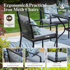 HERA'S HOUSE Metal Patio Table and Chairs Set for 8, Outdoor Dining Set 9 Pieces, 60" Square Table with Cushioned Armrest Chairs for Garden Backyard with Umbrella Hole