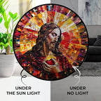 Personalized Jesus Christ Sacred Heart Suncatcher Stained Glass Window Hangings Sun Catchers Colorful Ornament Gifts for Women Mom Wife Halloween Christmas Housewarming