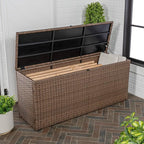 happimess TRK1001B Nino 47.24" Modern Minimalist Outdoor Faux Wicker Deck and Patio Storage Box, Brown, Soft-Close, for Package Delivery, Patio Furniture, Cushions, Gardening Tools, Pool Supplies