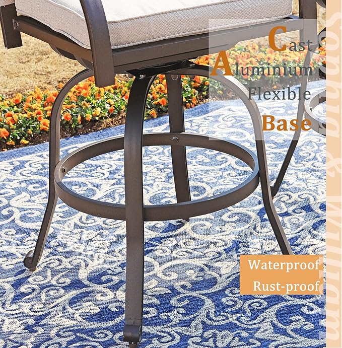 Sophia & William Cast Aluminum Patio Bar Chairs Set of 2, Bar Height Swivel Outdoor Bar Stools Chairs, Counter Height Outdoor Barstools, Brown, Load Capacity: 350 lbs