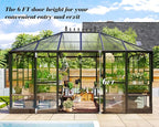Jocisland 14x9.5x9 FT Polycarbonate Greenhouse with Clear Panels- 6 FT Wall Height Outdoor Aluminum Greenhouses with 2 Vents, Double Doors with Hook, Walk-in Greenhouse for Backyard Garden