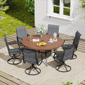 VICLLAX 7 Pieces Outdoor Dining Set, Patio Furniture Set of 6 Patio Swivel Dining Chairs and 50" Patio Round Table, Dark Charcoal Chairs & Walnut Tabletop