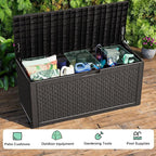 EasyUp 120 Gallon Outdoor Storage Box Waterproof, UV Resistant Resin Deck Box with Hydraulic Rod, Reinforced Stability for Patio, Garden, Quad Leaf Black