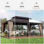 GREEN PARTY 12 X 20ft Hardtop Gazebo with Nettings and Curtains, Heavy Duty Double Roof Galvanized Steel, Outdoor Aluminum Gazebos Pergolas for Patios, Backyard, Deck, Garden, Lawns