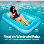 SLOOSH Inflatable Tanning Pool Lounger Float, 70" x 46" Pool Floats Adult with Pillow, 4 in 1 Suntan Tub Raft Floatie,Sunbathing Bed Lounge for Water Blow Up Kids Ball Pit Party Gifts, L-Blue Green