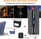 Pure Sine Wave Power Inverters 4000W 12V DC to AC 110V 120V Peak 8000W with Remote Control 4 Outlets,Dual USB Port,LED Display Terminal Blocks for Inverter Truck RV Car Solar System