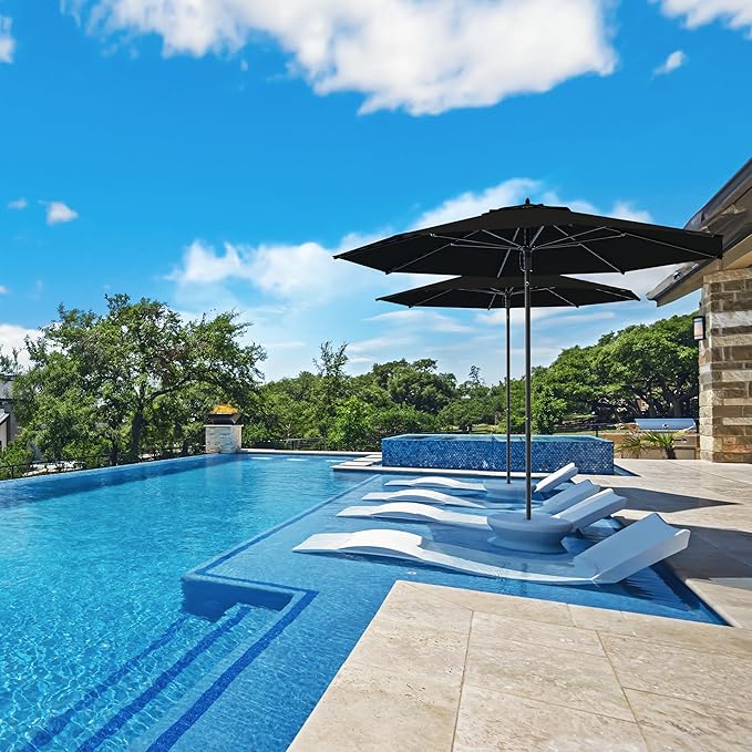 Midtown Umbrellas The Wooden 9 Feet Patio Umbrella With Terylast Ebony (Black) Polyester Fabric - Aluminum Frame Market Umbrella For Backyard, Deck, Garden, Pool - Wooden Pole