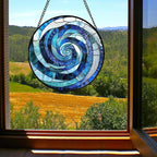 Stained Glass Window Hanging - Blue Abstract Swirl Suncatcher for Doors Garden Patio Unique Sun Catchers Decor Christmas Mother's Day Birthday Gifts for Women Men Mom Nana Friend 9.8 in