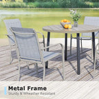 5 Pieces Round Dining Table Set for 4, Patio Dining Set Includes 4 Beige Blue Stackable Patio Chairs and 1 Honey Oak Round Table, Patio Furniture Sets with Sling Support for Outside, Garden