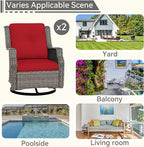 Swivel Patio Chair Outdoors - 360 Degree, Set of 2, Glider Chair with 3.5" Olefin Fabric Cushions (Mixed Grey Rattan/Red)