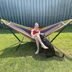 SZHLUX Double Hammocks with Stand for Outside 450lb Capacity Steel Stand, Premium Carry Bag Included and Two Anti Roll Balance Beam