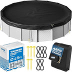 Yankee Diamond Series Pool Covers for Above Ground Pools | All-Weather, Windproof, Light 15ft Round Pool Cover w/ 5 Screw-In Pegs, 5 Ropes | 3 Mounting Methods, Strong Fastenings for Triple Protection