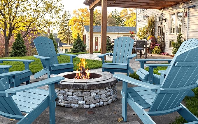 YEFU Adirondack Chairs Set of 2 Plastic Weather Resistant, Outdoor Chairs 5 Steps Easy Installation, Like Real Wood, Widely Used in Outdoor, Patio, Fire Pit, Deck, Outside, Campfire Chairs (Blue)